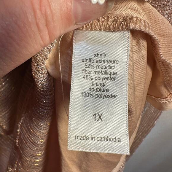 Faux Wrap Shimmer Peplum Blouse Womens 1X Rose Gold Glitter Top Dressy Holiday - Picture 12 of 12